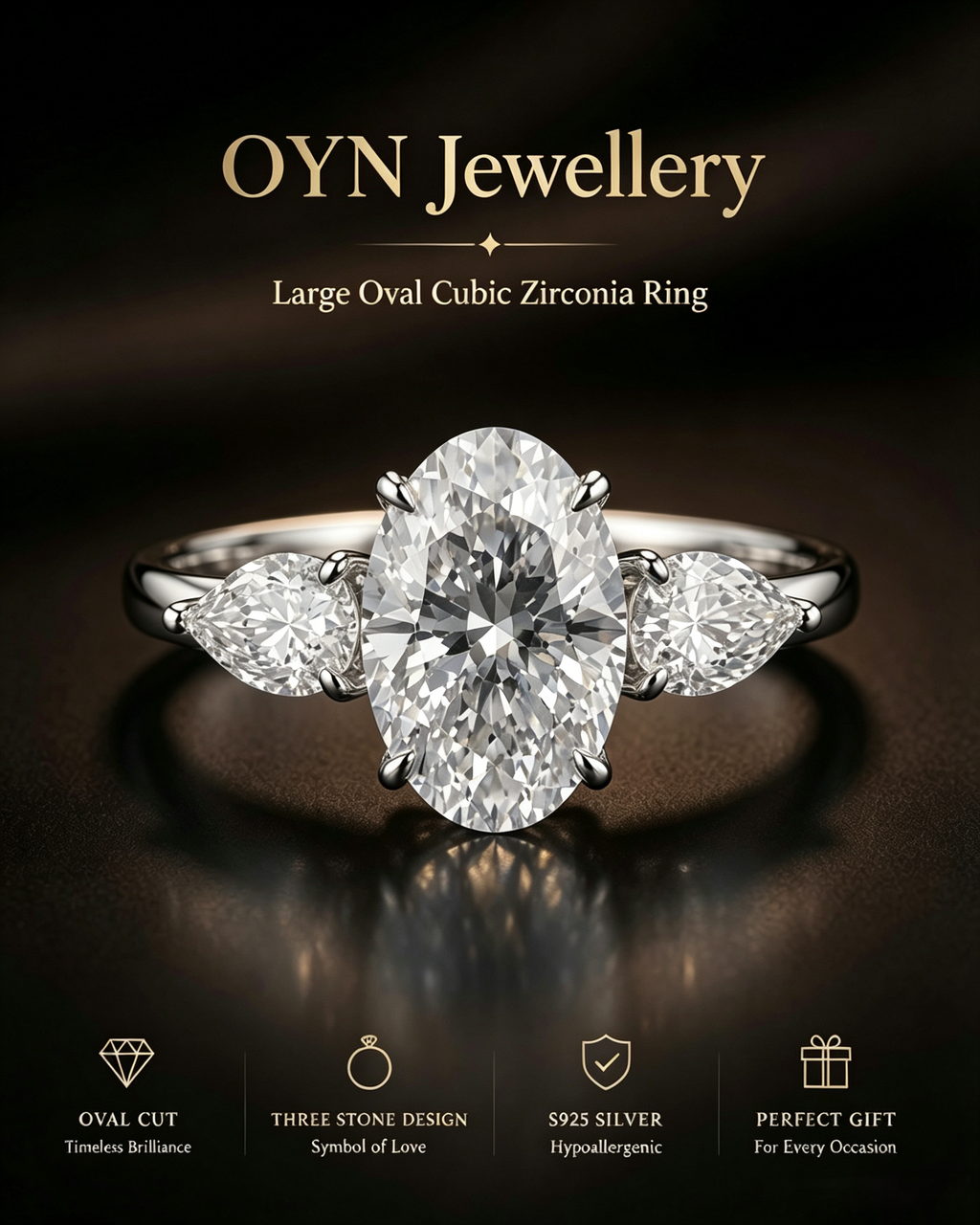 Large Oval Cubic Zirconia Ring