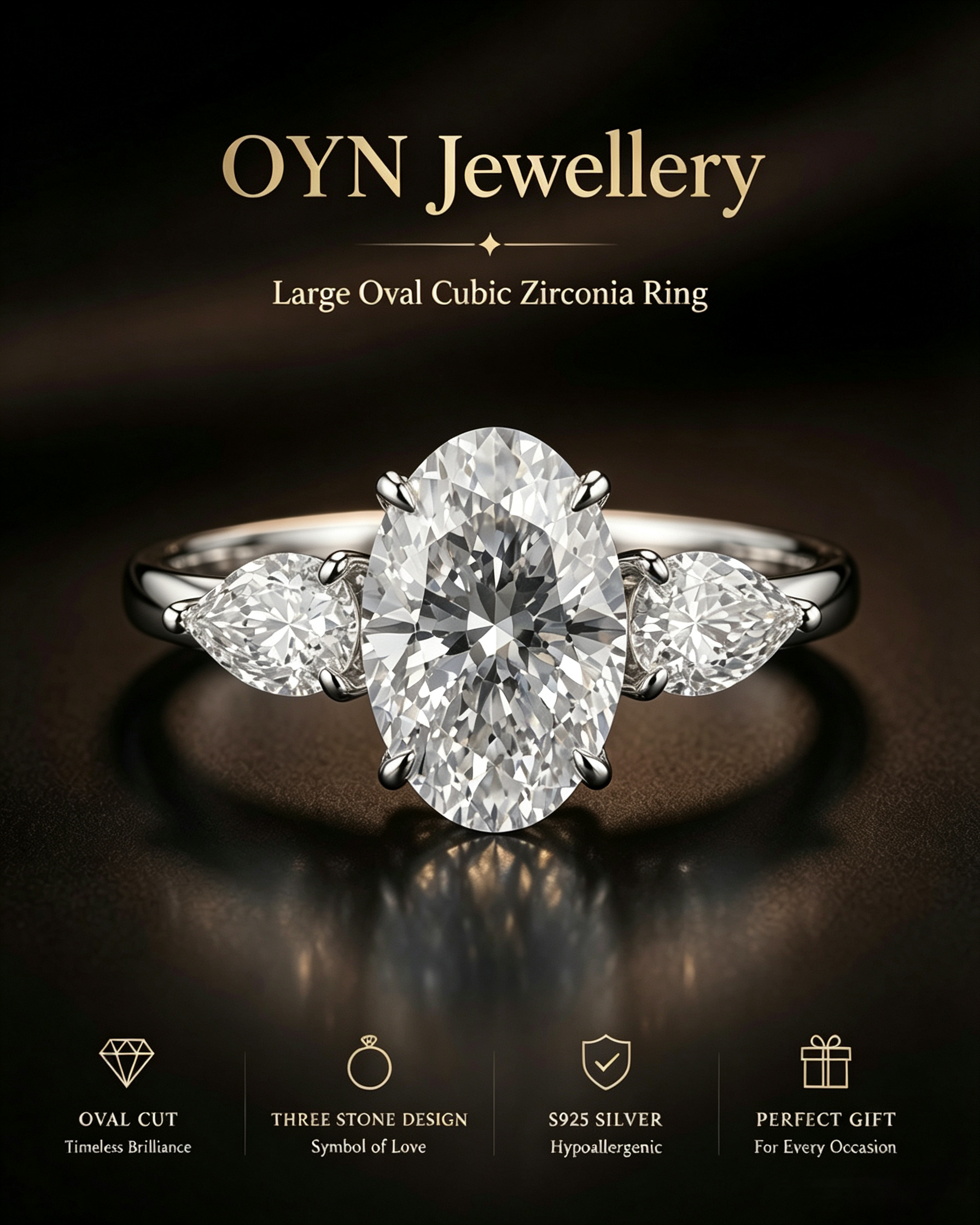 Large Oval Cubic Zirconia Ring