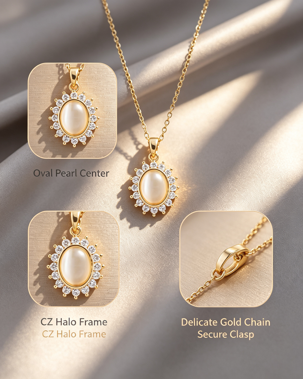 Moonstone Halo Pendant Necklace