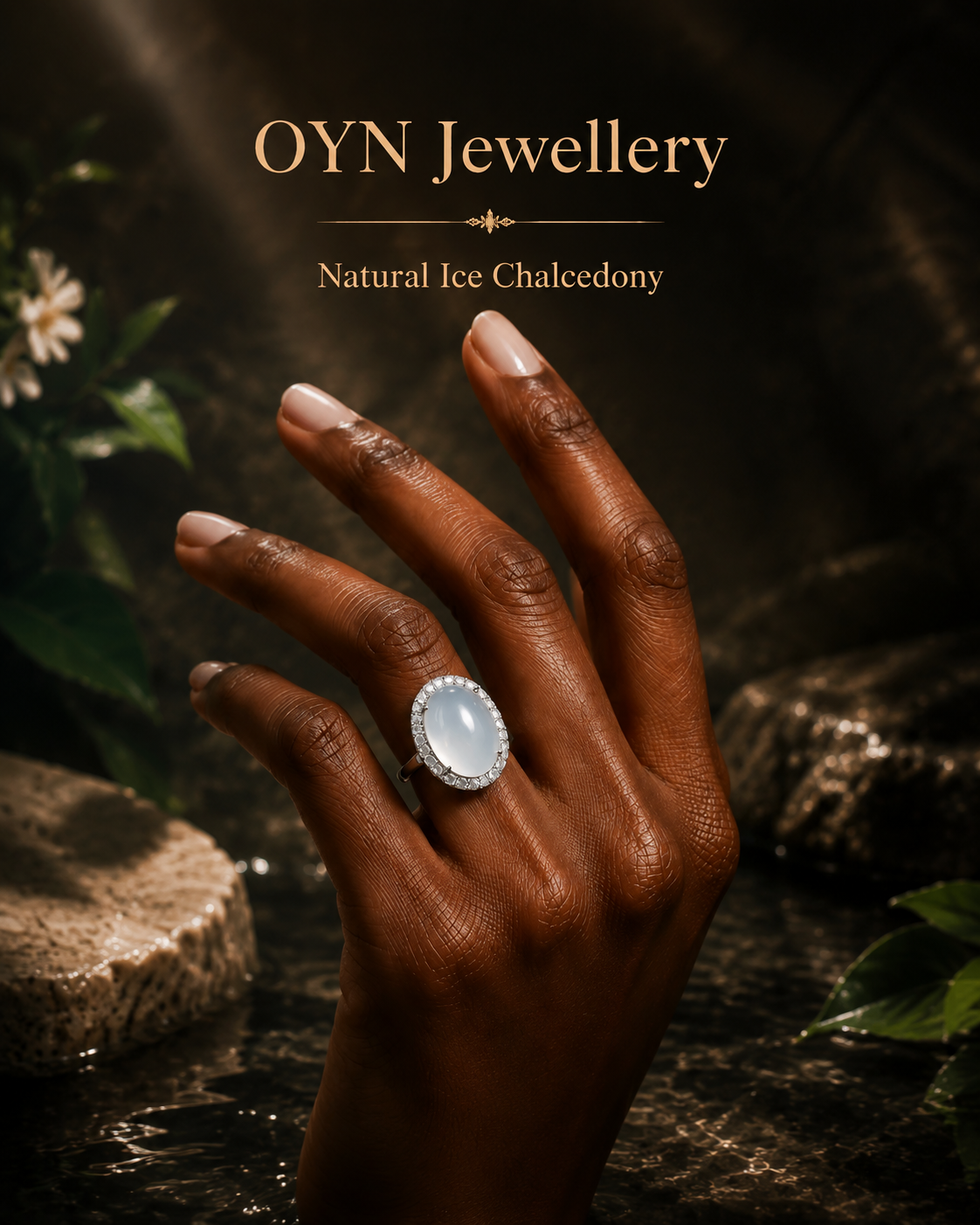 Natural Ice Chalcedony Ring | 925 Sterling Silver Open Band | Multi-Color Oval Gemstone