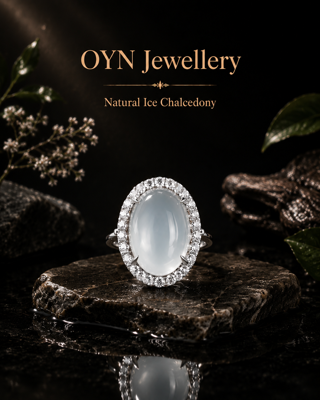 Natural Ice Chalcedony Ring | 925 Sterling Silver Open Band | Multi-Color Oval Gemstone