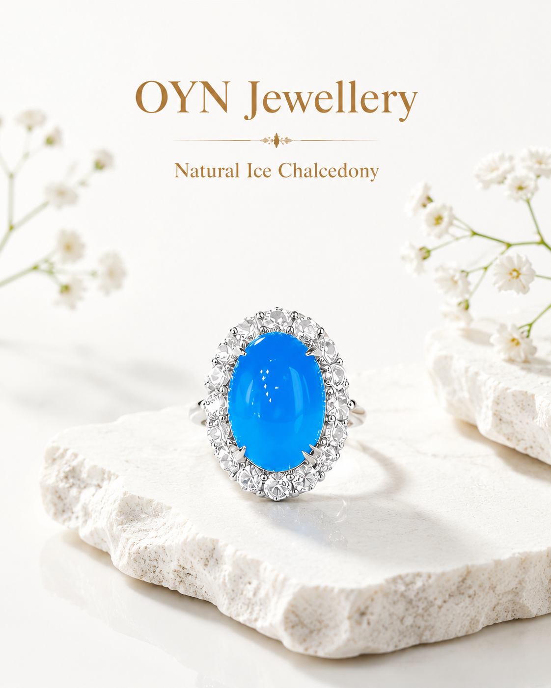 Natural Ice Chalcedony Ring | 925 Sterling Silver Open Band | Multi-Color Oval Gemstone