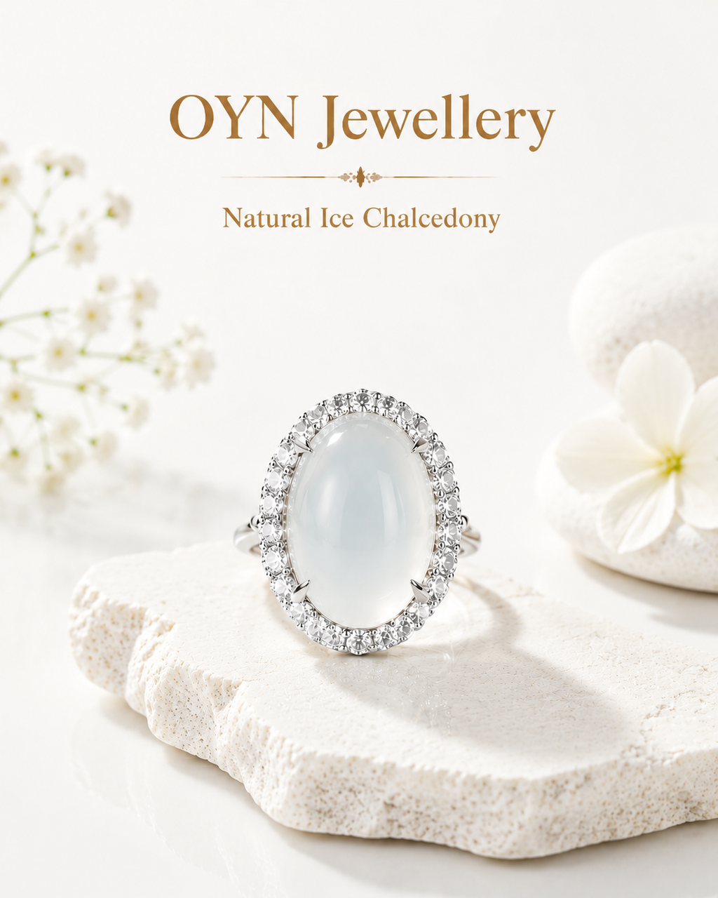 Natural Ice Chalcedony Ring | 925 Sterling Silver Open Band | Multi-Color Oval Gemstone
