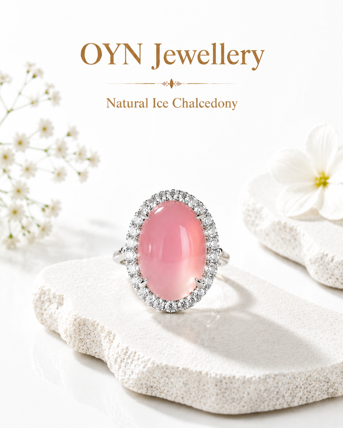 Natural Ice Chalcedony Ring | 925 Sterling Silver Open Band | Multi-Color Oval Gemstone