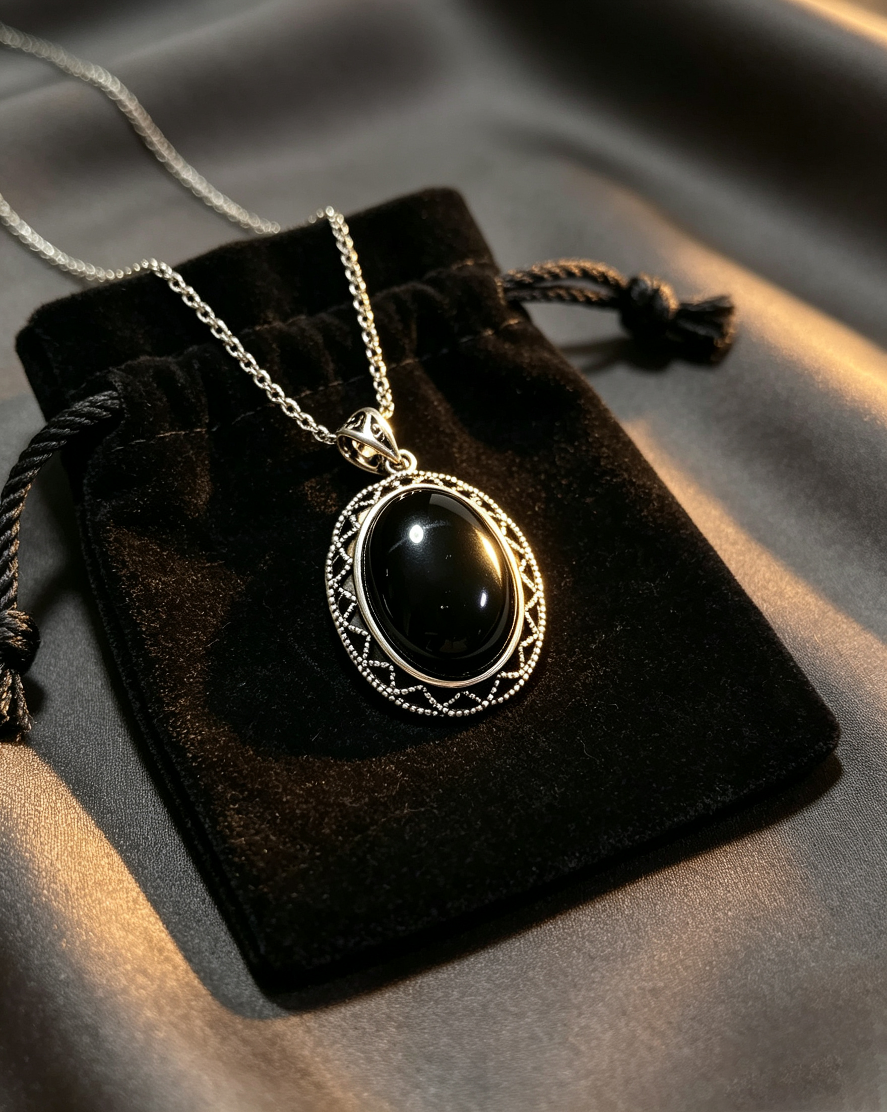 Black Onyx Protection Necklace for Women | Energy Shield & Grounding Vintage Filigree Pendant
