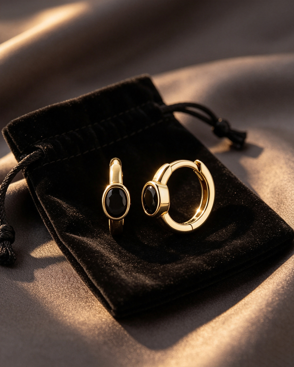 Black Onyx Huggie Hoop Earrings | Daily Protection Energy & Minimalist Small Oval Gemstone Earrings