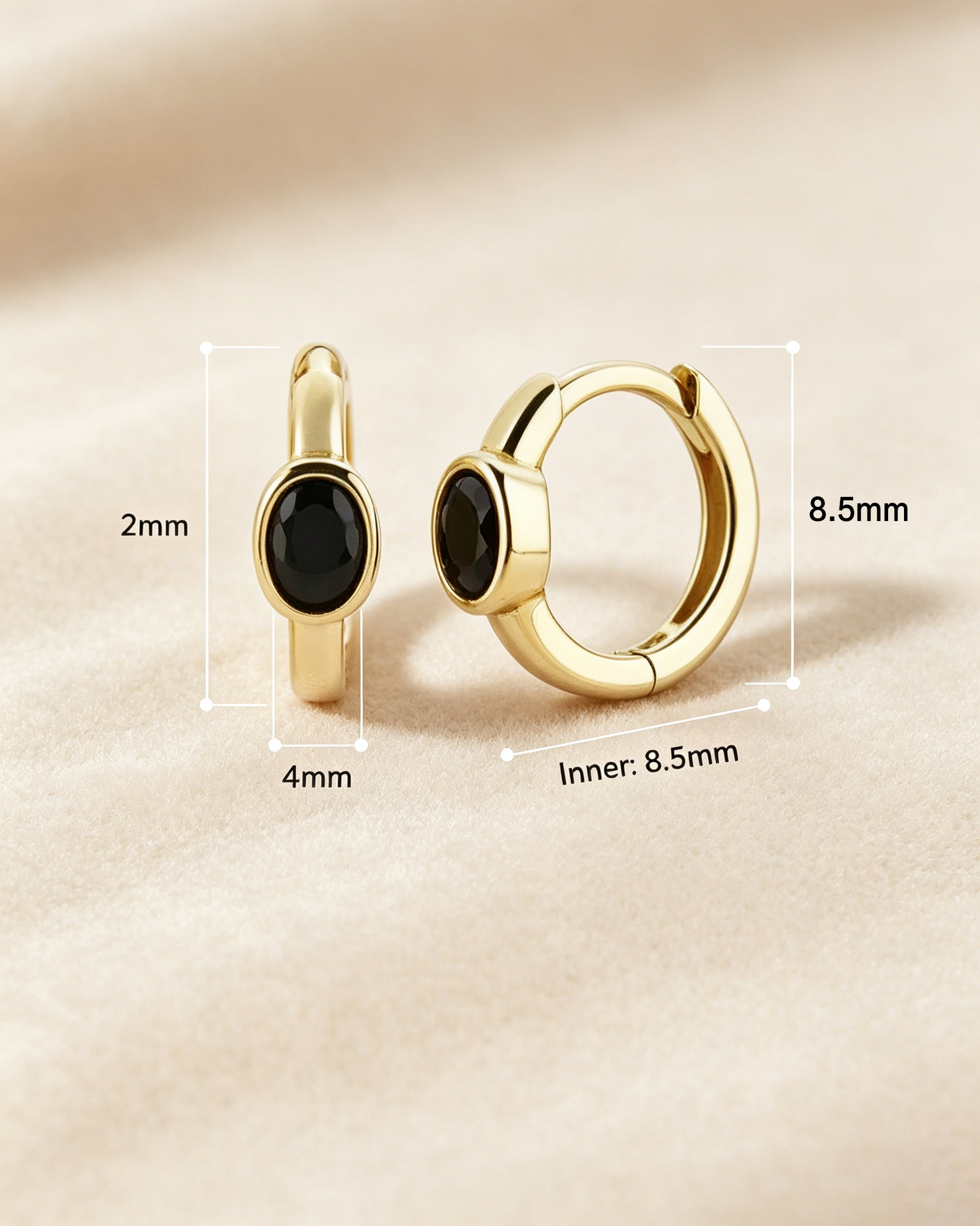 Black Onyx Huggie Hoop Earrings | Daily Protection Energy & Minimalist Small Oval Gemstone Earrings