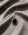Black Onyx Protection Necklace for Women | Energy Shield & Grounding Vintage Filigree Pendant