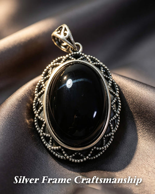 Black Onyx Protection Necklace for Women | Energy Shield & Grounding Vintage Filigree Pendant