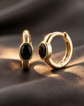 Black Onyx Huggie Hoop Earrings | Daily Protection Energy & Minimalist Small Oval Gemstone Earrings
